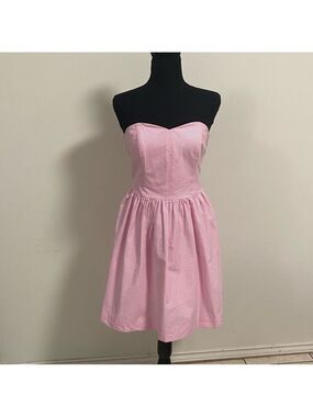 Lilly Pulitzer Seersucker Richelle Strapless dress Pink white stripe Size 2